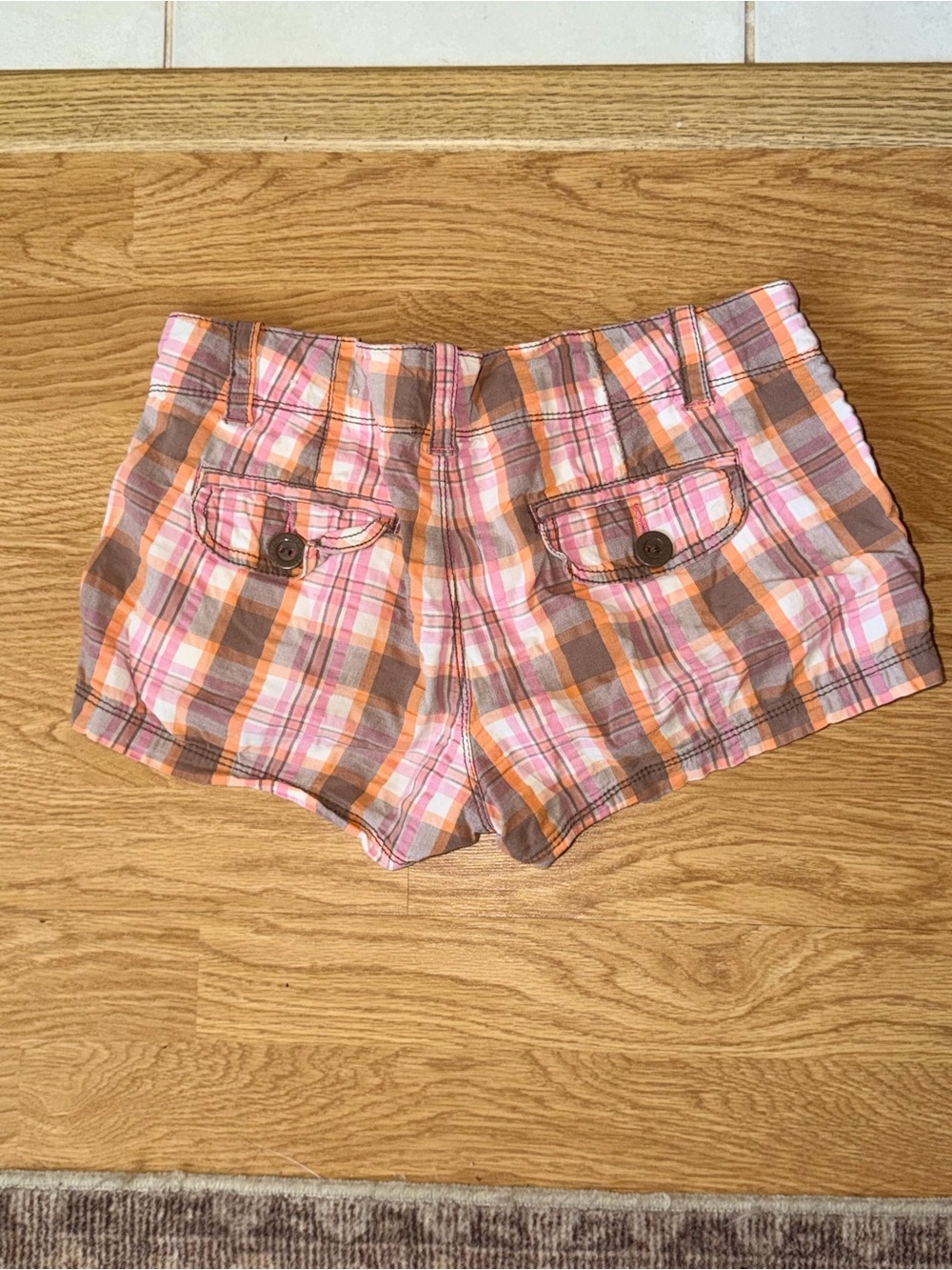 Aeropostale Plaid Low Rise Shorts Women’s Size 0 Pink Orange Cotton Y2K Casual - Picture 3 of 4